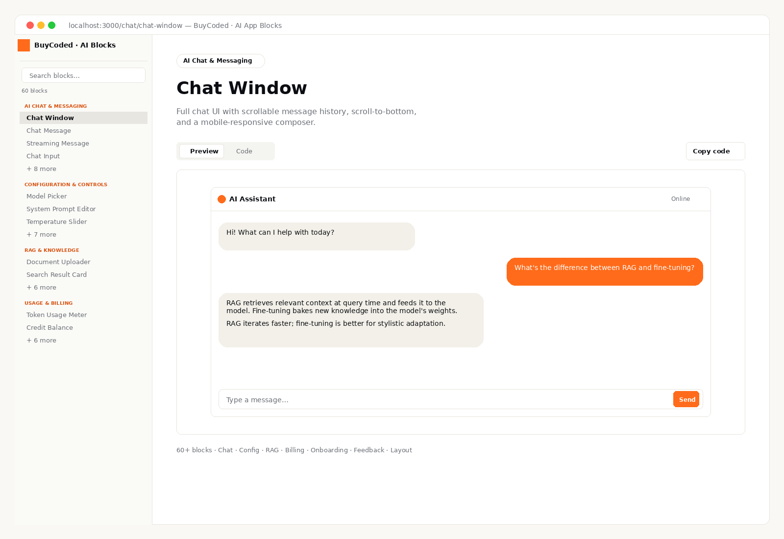 Shadcn/Tailwind AI App Blocks — 60+ Copy-Paste Components