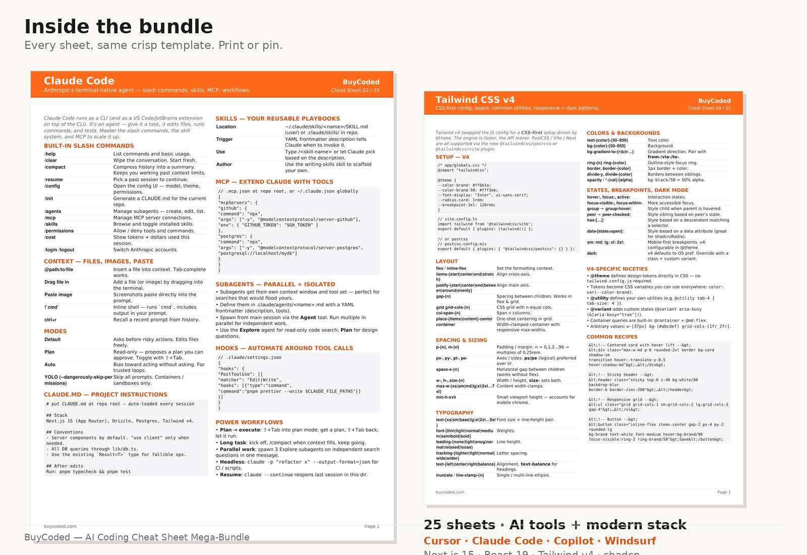 AI Coding Cheat Sheet Mega-Bundle — 25 Designed PDFs