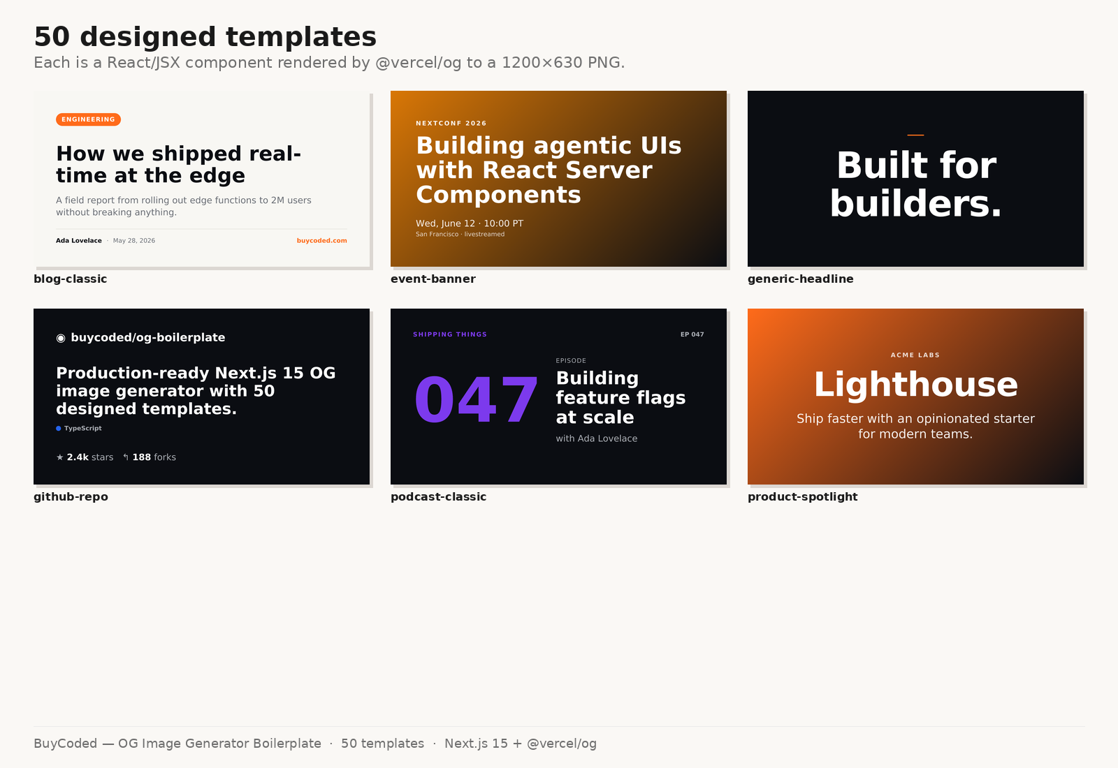 OG Image Generator Boilerplate — 50 Templates + Next.js 15